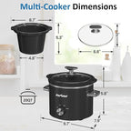 SUNVIVIPRO Small Slow Cooker with Removable Ceramic Pot, Food Warmer with 3 Heating Settings & Dishwasher Safe Glass Lid, Black