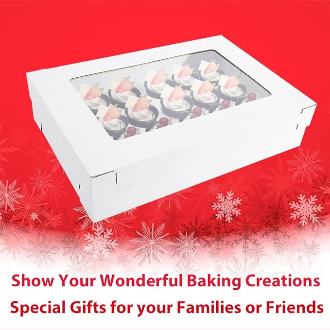 6 Pack Cupcake Boxes with Window for 24 Standard or Mini Cupcakes Corrugated Adjustable Height Bakery Box for Cake,Cookies,Donuts,Muffins&Other Pastries（17.7x11.8x4 Inch）