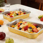 13"x 8.8"Gold Aluminum Foil Pans with Chear Lids & Handles(10 Pack) Heavy Duty Aluminum Pans, Disposable Foil Pans Containers for Cooking, Baking, Reheating, Freezer, Oven, Food Storage, 118oz