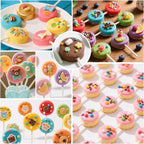 Juome Round Cake Pop Mold with 9 Inch Tray Stand, ABS Cake Pop Cutter and Pusher Set, Circle Cake Pop Maker Kit, Baking Molds for Birthday Parties, Home Baking Desserts