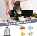 Rotary Cheese Grater with Handle Kitchen Shredder Slicer Grater Slicer Ice Shaver Cheese Vegetable Nuts Potato Zucchini Chocolate 3 Interchangeable Blades (Dark Grey TSP)