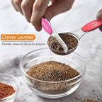 Magnetic Measuring Spoons Set - Wildone Stainless Steel Double Sided Measuring Spoons Set of 7, for Dry and Liquid Ingredients, including 6 Heavy Duty Nesting Spoons, 1 Leveler, Fits in Spice Jar