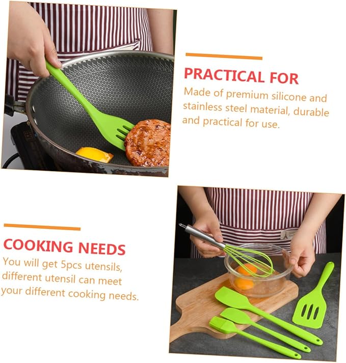 5pcs Silicone Kitchen Utensil Set Heat Resistant Non-stick Cooking Gadgets with Whisk Shovel Brush Scrapers for Baking and Cooking Space-saving Hanging Design Tools