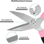 8-Inch Utility Scissors All Purpose Heavy Duty, Serrated Blade, Pink Comfort Grip for Cutting Carpet, Cardboard, Leather, Fabric, Multipurpose Sharp Shears for Kitchen, Garden, Office, Carft