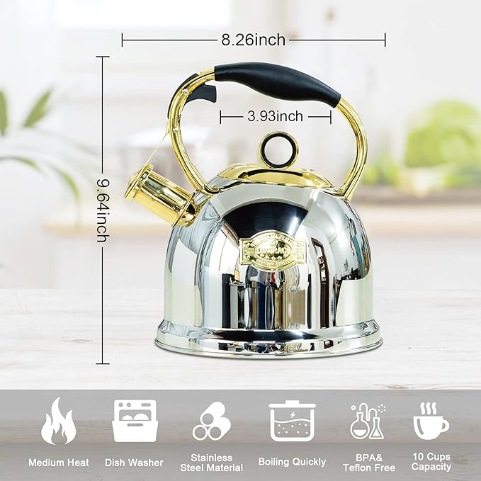 Tea Kettle for Stovetop, Food Grade Stainless Steel Water Kettle, Tea Pot for Home & Kitchen, 3.0 Qt