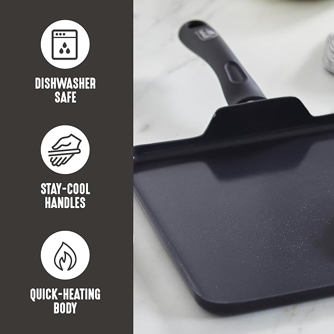 GreenLife Soft Grip Diamond Healthy Ceramic Nonstick 11" Griddle Pan, PFAS-Free, Dishwasher Safe, Black