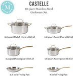Martha Stewart Castelle 10 Piece 18/8 Durable Stainless Steel Induction Safe Pots and Pans Non-Toxic Kitchen Cookware Set - Gold Handles - Dishwasher Safe
