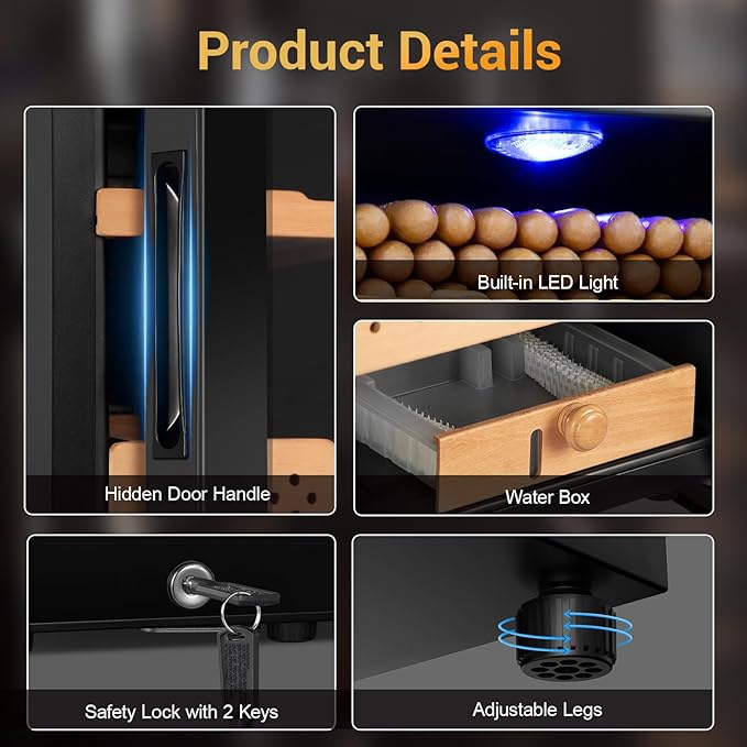 Electric Humidor for Cigars, 50L 300 Counts Large Capacity, Thermostatic Electric Cigar Cooler Cabinet with Spanish Cedar Wood Shelves, Digital LED Screen, Smart Humidity & Temp Control, Gifts for Men