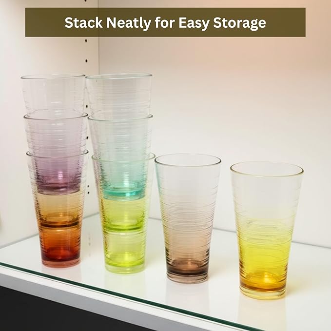 8-Piece Ombre Tumbler Set, 20oz Plastic Drinking Glasses, Assorted Colors, Shatterproof BPA-Free Drinkware, Large Stackable Cups for Patio, Pool, Gift, Everyday Use, Top-Rack Dishwasher Safe