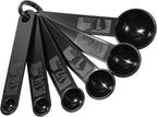 5Pcs Black Measuring Spoons Universal Easy to Read Measuring Cup and Spoon Set with Soft Grip Handle Plastic Cups and Spoons for Baking&Kitchen Hang Hole and Nesting for Easy Storage