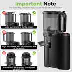 EanOruus Cold Press Juicer, 5.8" Wide Feed Chute Juice Extractor Machine with 400W, High Juice Yield, Slow Masticating Juicer for Whole Vegetables & Fruits, Textured black