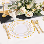 NOCCUR 200PCS Gold Plastic Plates - 100 Dinner / 100 Dessert Disposable Plates Heavy Duty - Ideal for Wedding/Party/Christmas