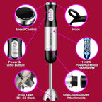 Upgraded 1100W 5-in-1 Immersion Hand Blender – 30 Speed Settings, Up to 15,500 RPM, Handheld with Milk Frother & Food Processor, Black