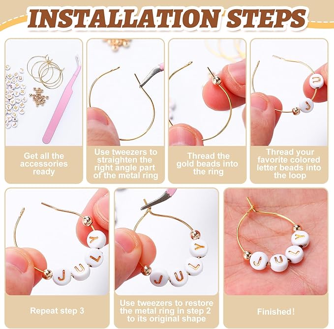 Outus 50 Set DIY Wine Glass Charms 1000 Letters Beads 100 Golden Beads 50 Rings for Stem Glasses 1 Tweezer Custom Personalized Charms Wine Glass Markers for Wedding Party Bridal Shower