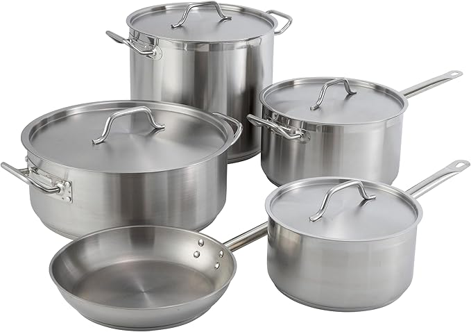 Winco Commercial-Grade Stainless Steel Brazier with Lid, 15 Quart