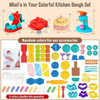 4 in 1 Dough Sets 70 PCS for Kids Ages 4-8, Dough Tools Kit with Ice Cream Noodle Hamburger Cake Maker Machine, Kitchen Creations Art Crafts Food Play Toys for Boys Girls Ages 3+