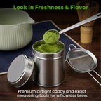 Matcha Whisk Set, 15PCS Ceramic Matcha Bowl Kit, Includes Bamboo Whisk & Holder, Glass Measuring Cup, Caddy, Sifter, Scoop, Tea Towel, Tea Mat, Making Sets for Lovers, Green
