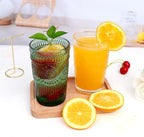 Loivttvv 6pcs Vintage Drinking Glasses Set, 12 oz Atroviens Highball Glasses, Embossed Ribbed Glassware Cups for Cocktail, Water, Juice, Coffee, Whiskey