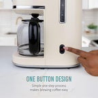 Nostalgia Classic Retro 10 Cup Coffee Maker - One-Touch Drip Brew, Reusable Filter - Anti-Drip, Auto Shutoff, & Time Display - Dishwasher Safe 50 oz Carafe - Cream