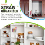 Qinyoung Acrylic Straw Holder for Cabinet Door with Double Sided Adhesive Tape Reusable Straw Organizer Tumbler Storage Kitchen Accessories Container for Counter Cupboard(Marble Texture,Large,White)