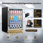 24 Inch Beverage Refrigerator,190 Cans Freestanding/Under Counter Beverage Fridge with Glass Door,Air Cooling Wine Beverage Cooler with Reversible Door,Memory Function for Wine,Beer and Soda