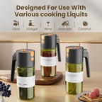 LUKUMIQI 2 in 1 Oil Sprayer for Cooking, 17oz Light-Blocking Glass Spray Bottle with Stickers, Oil Dispenser for Salad, Air Fryer & BBQ