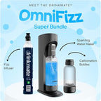 Drinkmate OmniFizz Sparkling Water Maker & Soda Streaming Machine | Carbonates Any Drink | SPECIAL BUNDLE | Includes 60L CO2 Cartridge + Two BPA-Free Bottles (Matte Black)