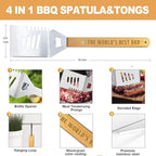 Christmas Dad Gifts from Daughter Heavy Duty Wooden BBQ Grilling Accessories Kit for Backyard, Thick Stainless Steel Grill Utensils with Non-Slip Handle Tools in Portable Bag Birthday