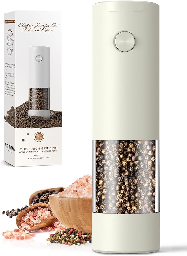 1 Pack Salt and Pepper Grinder-Electric Adjustable Coarseness Salt Pepper Grinder Shakers House Warming Gifts Automatic Battery Pepper Mill Shakers Gifts for Women Wedding Registry Must Haves
