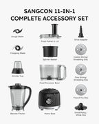 Sangcon Smoothie Blender and Food Processor Combo for Kitchen, 600W Vegetable Chopper with 2 x 8-Cup Bowls, 11-in-1 Food Chopper for Slicing, Shredding, Mixing, Purees & Dough, Shakes, BPA-Free