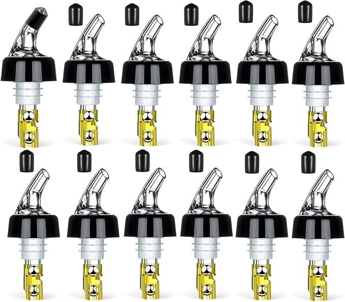 Measure Pourer Drinks Wine Cocktail Beverages Dispenser,Automatic Measured Bottle Pourer Spout,Quick Shot Spirit,Ideal Cocktail Home Bar Tools 1oz/30ml Yellow 12 Pack