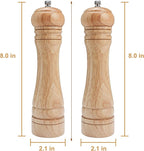 Gulex® Wood Pepper Grinder Pepper Mill,Adjustable Coarseness 8 Inch Wooden Peppermill, Ceramic Grinding Mechanism Salt Mill Refillable (1 pack) (Light-2PC)