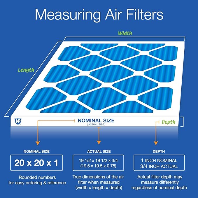 Nordic Pure 20x20x1 (19 1/2 x 19 1/2 x 3/4) Pleated Air Filters MERV 7 Plus Carbon 2 Pack