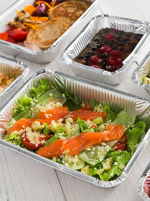 NEEBAKE 50 Pack 8x6 Disposable Aluminum Pans with Lids Aluminum-Foil-Pans-Tin-Foil-Baking-Pans-Tin-Trays-Food-To-Go-Containers-for-Meal-Prep-Cooking-Roasting-Heating-Takeout