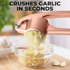 Zulay Kitchen Premium Garlic Press Set - Rust Proof Professional Garlic Mincer Tool - Easy-Squeeze, Easy-Clean with Soft Handle - Silicone Garlic Peeler & Brush (Rose Gold)