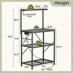 Huuger 4-Tier Bakers Rack with Reversible Power Outlet, 23.6 Inch Microwave Stand, Kitchen Coffee Bar, with Top Shelf, 6 S Hooks, Grey