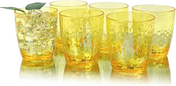 Set of 6 Hammered Style 15-ounce/430ml Acrylic Glasses Plastic Tumbler,BPA Free,Dishwasher Safe (Yellow)