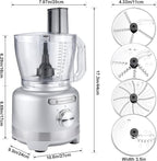 Homtone Large Food Processor 16-Cup 9-IN-1 Food Processing for Home Meal Prep, 3-Speed, 7 Blades for Shredding, Slicing, Chopping, Kneading, Emulsifying, French Fry Disc, Dishwasher Safe, Silver