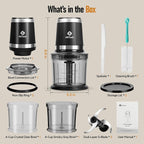 Food Processor 4 Cup: Mini Electric Food Chopper with 2 Bowls, Small Meat Grinder with 2 Speed & 4 Blades for Vegetable, Meat, Nuts, Functions for Chopping, Dicing, Mixing and Puree-Black