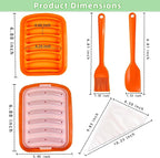 Silicone Sausage Mold 2 Pcs with a Set of Silicone Brush Spatula and 25x Pastry Bags, Non-Stick Hot Dog Bun Pan, DIY Handmade Ham Sausage, Hot Dogs Baking Mold for Children's Food with Lid, Orange