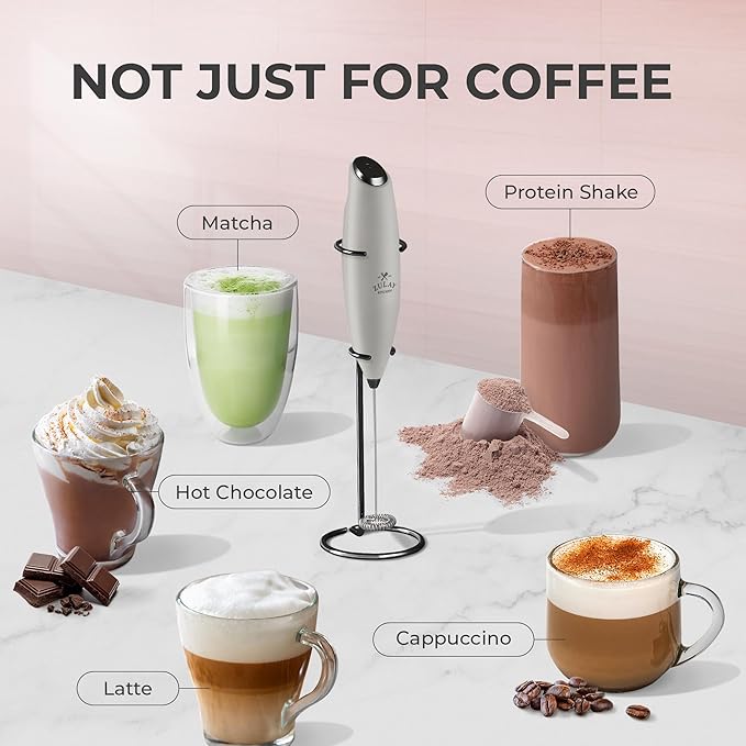 Zulay Kitchen Powerful Milk Frother Wand With 4 AA Duracell Batteries - Ultra Fast Handheld Drink Mixer - Electric Whisk Foam Maker for Coffee, Lattes, Cappuccino, Matcha & Creamer - Gray & Black