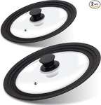 Lerykin Tempered Glass Lid Set of 2 - Universal Lids with Heat Resistant Silicone Rim for Pots, Pans and Skillets - Pan Cover Replacement Lids Fit 7", 8" & 9" and 10", 11" & 12" Diameter Cookware