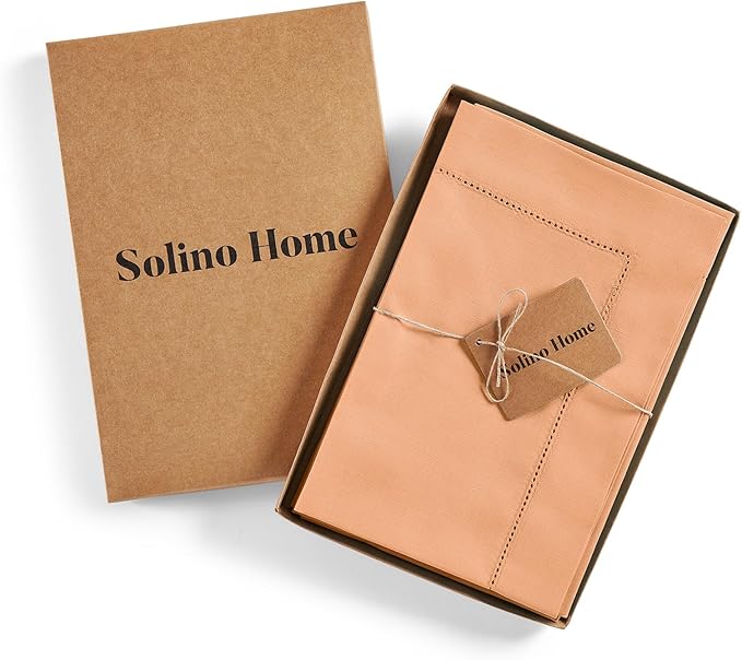 Solino Home Cotton Linen Napkins Set of 4 - Hemstitch Peach Bloom Dinner Napkins Cloth 20 x 20 Inch for Valentines - Handcrafted and Machine Washable