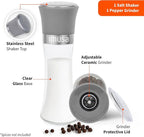 IMUSA Salt Shaker and Pepper Grinder Set – 2 Pack Glass Salt Shaker and Pepper Mill Set, Manual Adjustable Ceramic Core Pepper Grinder, 6 oz Capacity, Refillable Salt and Pepper Set for Kitchen