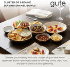 Cluster of 9 Round Serving Bowls Enamel Clusters Decorative Elegant Snack Tray for Olives, Chip & Dip, Nuts, Appetizers & Entertaining Strong Brass & Enamel Home Decor Gifts, Parties & Weddings 22"