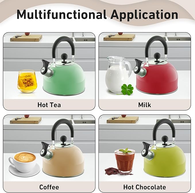 Lily's Home 2 Quart Stainless Steel Whistling Tea Kettle, the Perfect Stovetop Tea and Water Boilers for Your Home, Dorm, Condo or Apartment. (Pastel Yellow)