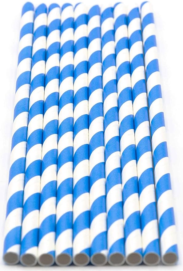 Pack of 900 Sky Blue Swirls Biodegradable 4-Ply Paper Drinking Straws (Compostable, Non-toxic, BPA-free)