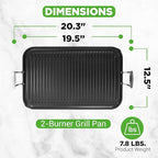 NutriChef 20"x13" Stove Top Grill Pan - Double Burner, Hard-Anodized Non stick Grill & Griddle Pan