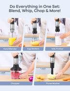Ganiza Immersion Blender, Max 1200W Heavy Duty Hand Blender with Time Display & Variable Speed Trigger, 9-in-1 Electric Handheld Mixer with Chopper Whisk Frother Beaker Ideal for Soup Puree Smoothies