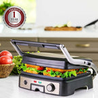 OVENTE Electric Panini Press Sandwich Maker, 1500W Indoor Grill with Non-Stick Coated Plates, Temperature Control & Removable Drip Tray, Opens 180 Degrees to Fit Any Type/Size of Food, Silver GP1861BR